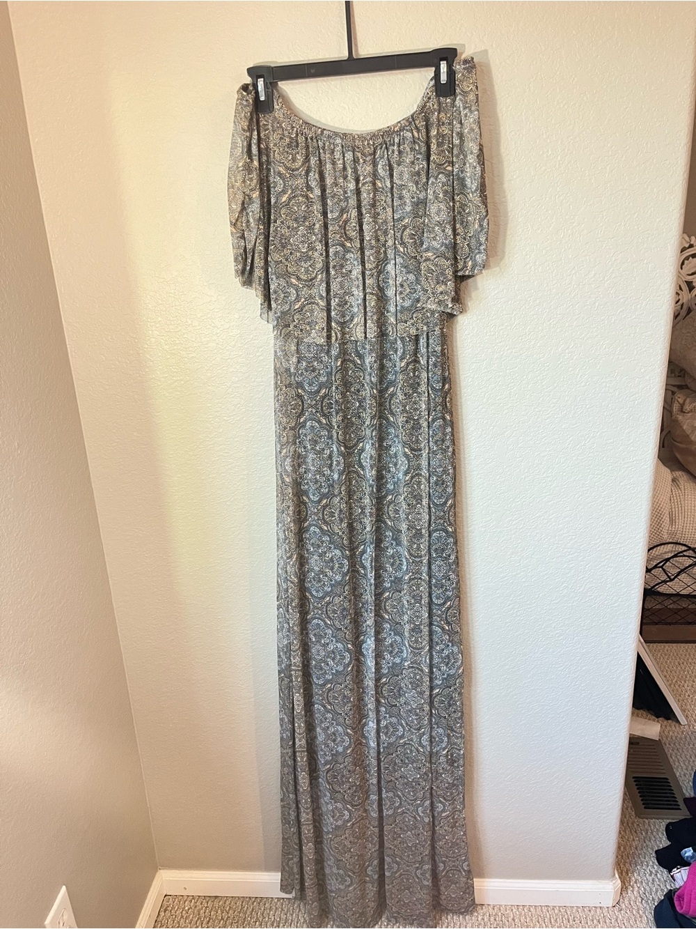 Women’s M Boho Paisley Off Shoulder Maxi Dress Cottagecore Festival Flowy